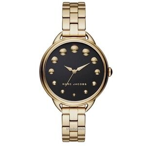 MARC JACOBS Gold Tone Watch Black Dial Stainless Steel Bracelet NWT